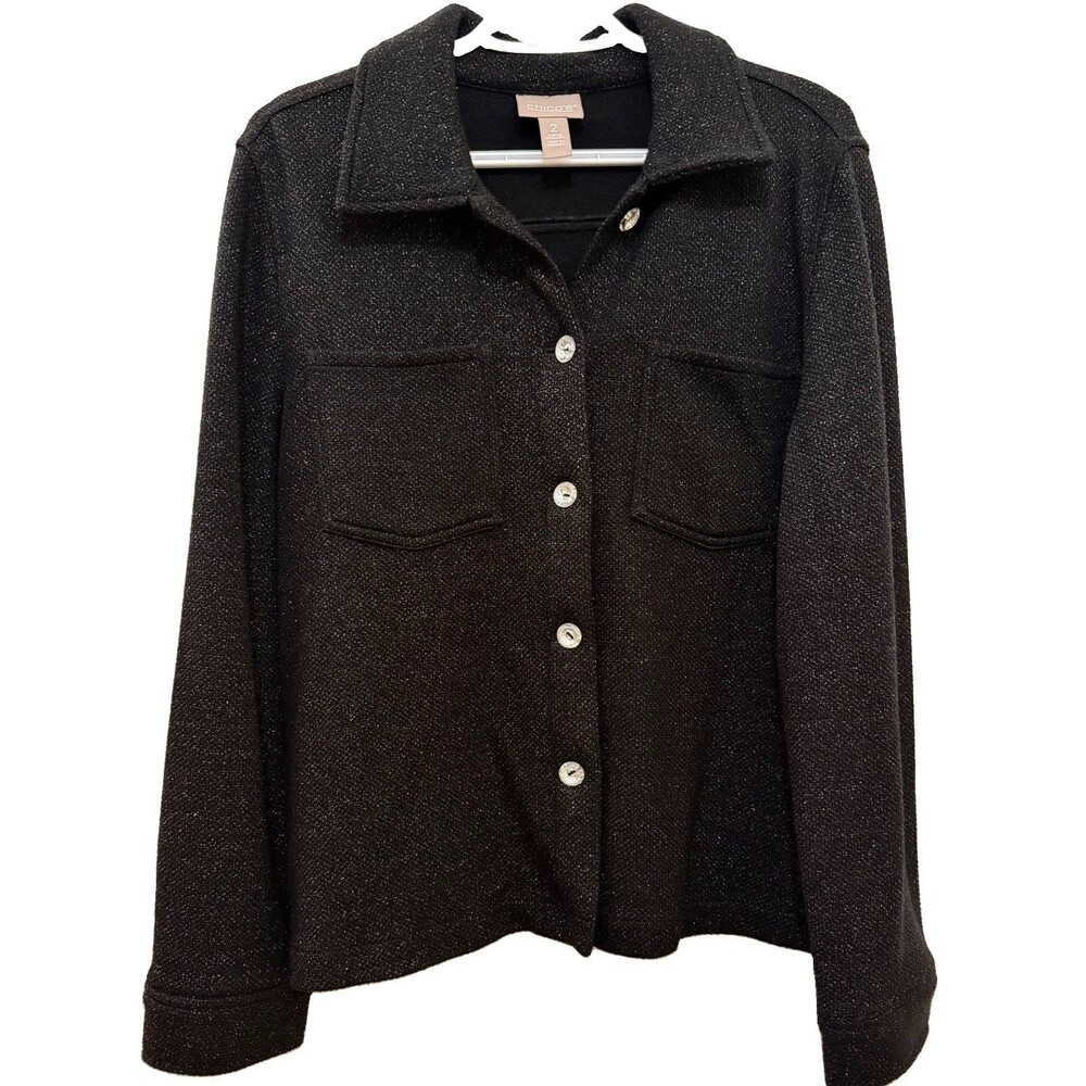 Chico’s Black Textured Knit Shacket Button Front Stretch Jacket Large (2)